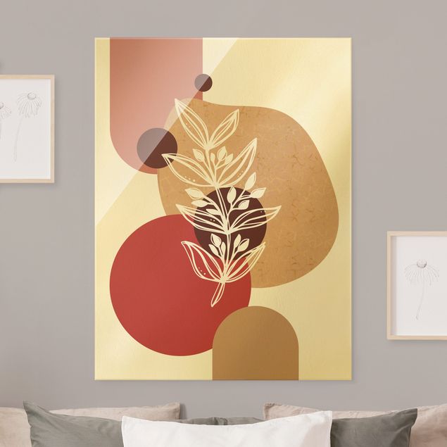Floral canvas Geometrical Shapes - Leaves Pink Gold