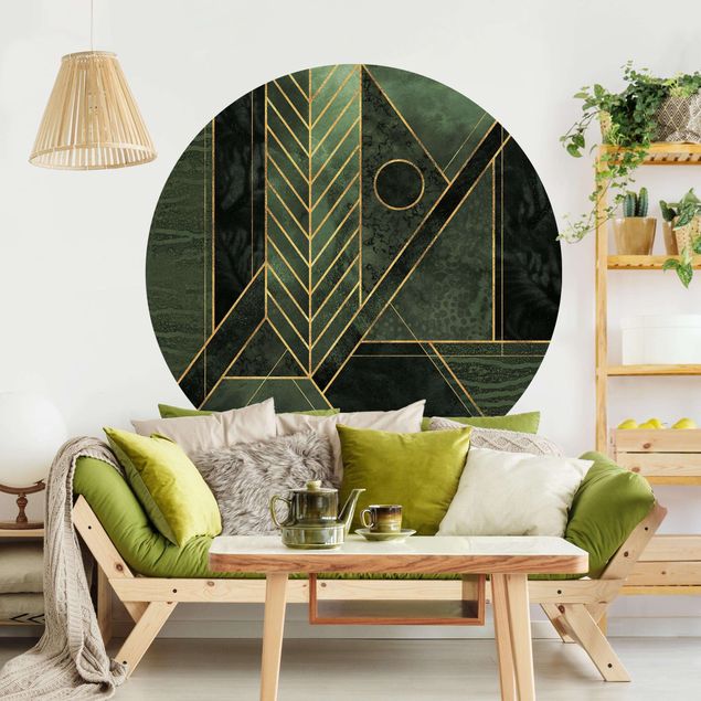 Geometric pattern wallpaper Geometric Shapes Emerald Gold