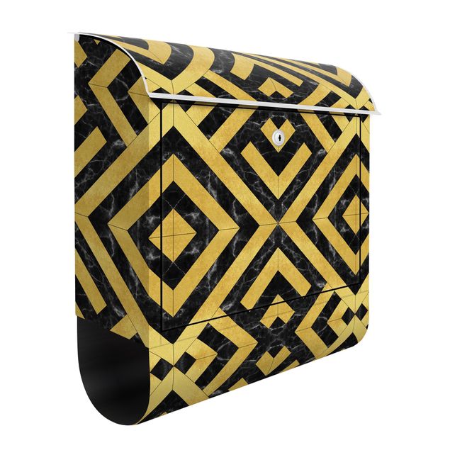 Letterboxes black Geometrical Tile Mix Art Deco Gold Black Marble