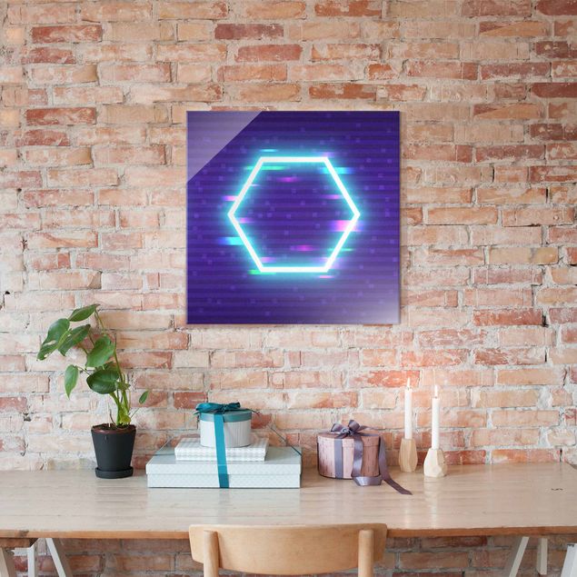 Purple print Geometrical Hexagon In Neon Colours