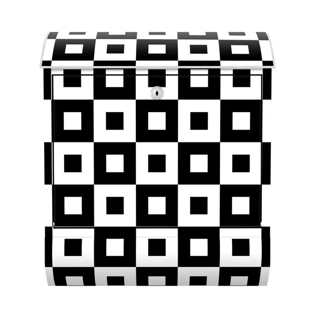 Matt black letterbox Geometrical Pattern Of Black And White Squares,