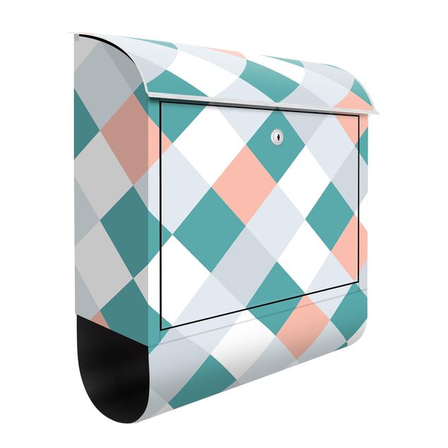 Letterboxes green Geometrical Pattern Rotated Chessboard Apricot