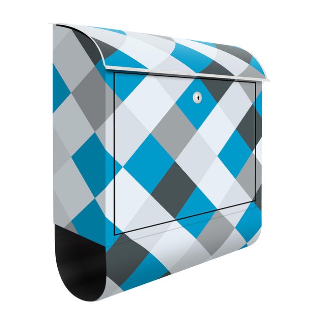Grey letter boxes Geometrical Pattern Rotated Chessboard Blue