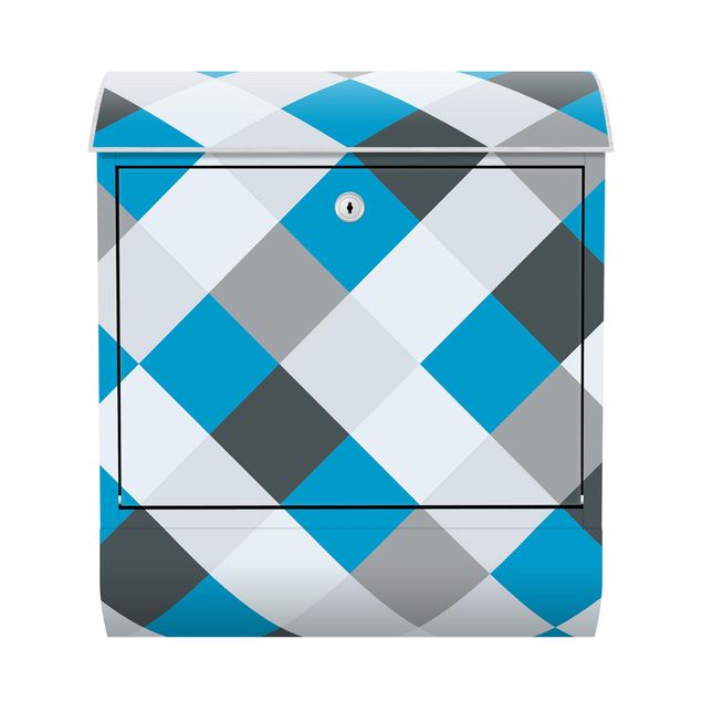 Blue letter box Geometrical Pattern Rotated Chessboard Blue