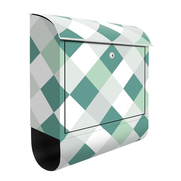 Letterboxes green Geometrical Pattern Rotated Chessboard Green