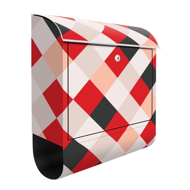 Letterboxes red Geometrical Pattern Rotated Chessboard Red
