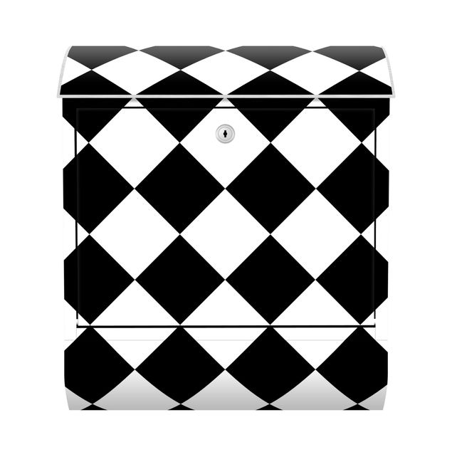 Black metal letterbox Geometrical Pattern Rotated Chessboard Black And White