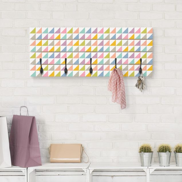 Wall mounted coat rack wood Geometrical Pattern With Triangles Colourful