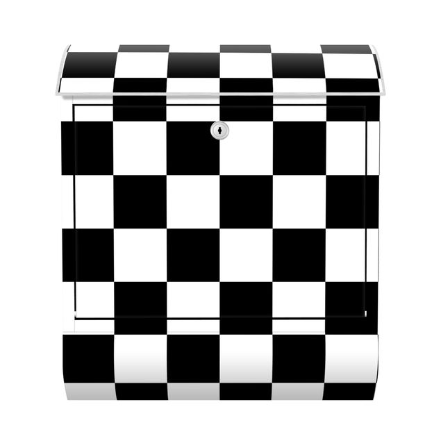 Matt black letterbox Geometrical Pattern Chessboard Black And White
