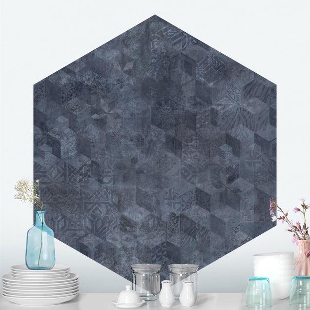 Wallpapers modern Geometrical Vintage Pattern with Ornaments Blue