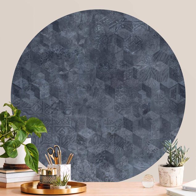 Contemporary wallpaper Geometrical Vintage Pattern with Ornaments Blue