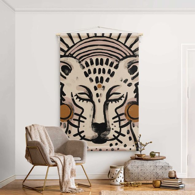 modern tapestry wall hanging Cheetah with Pearl Earrings Illustration