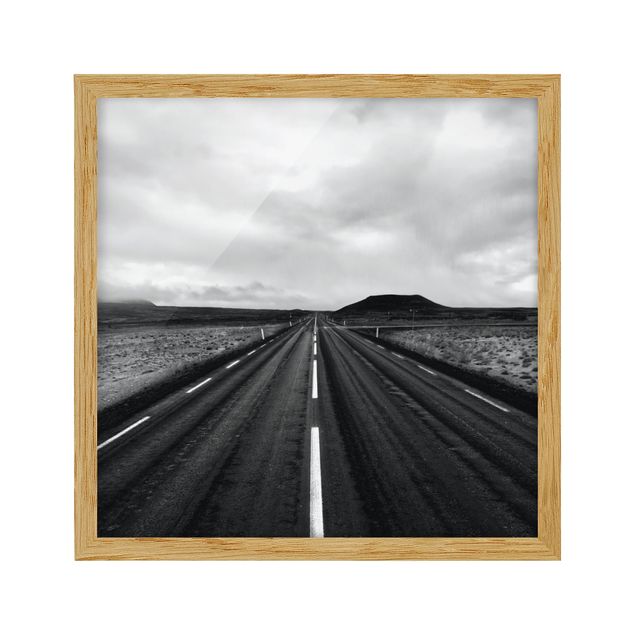 Framed prints black and white Straight Road In Iceland