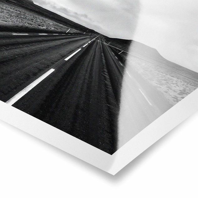 Prints black and white Straight Road In Iceland
