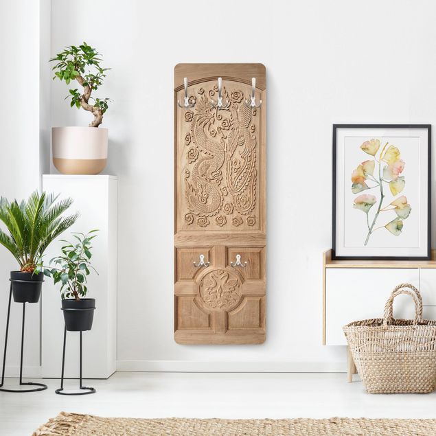 Wall mounted coat rack brown Carved Asian Wooden Door From Thailand