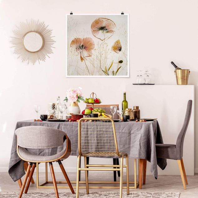 Floral canvas Dried Poppy Flowers With Delicate Grasses