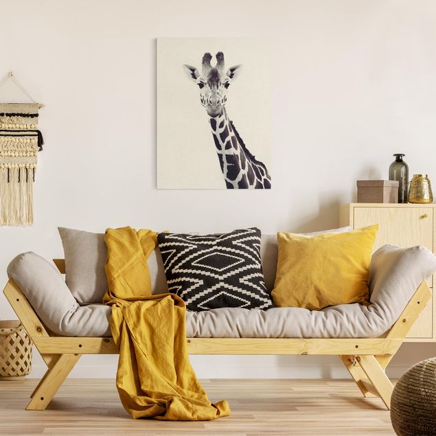 Giraffe canvas wall art Giraffe Portrait In Black And White