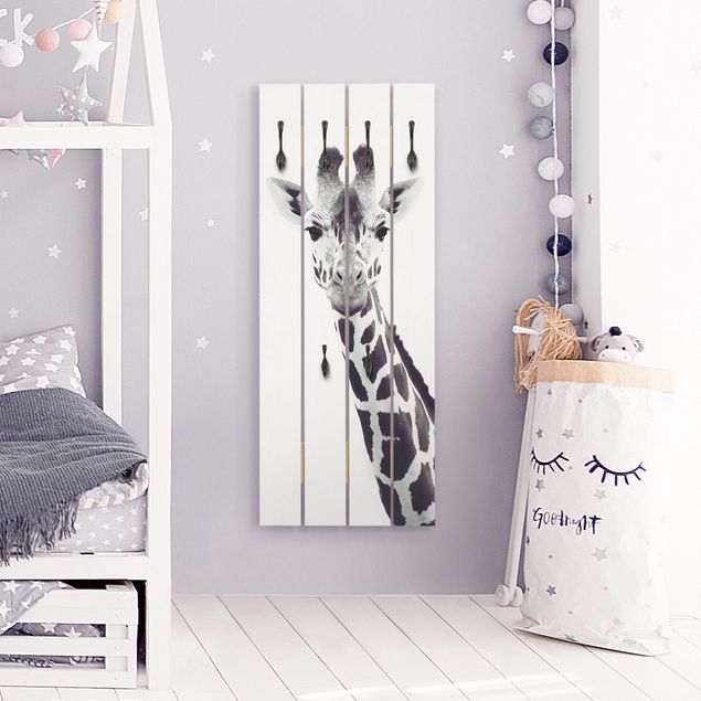 Wall mounted coat rack animals Giraffe Portrait In Black And White