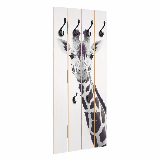 Wall coat hanger Giraffe Portrait In Black And White