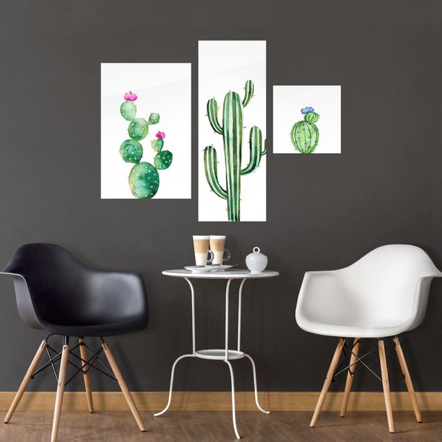 Glass prints flower Watercolour Cactus Set