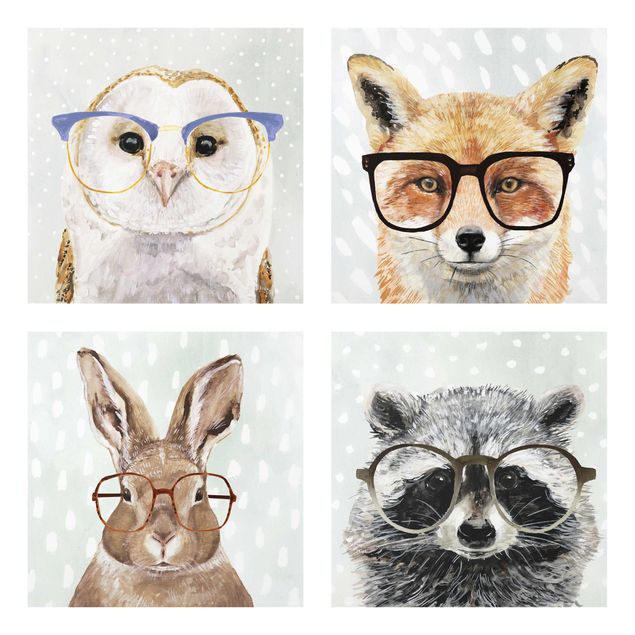 Glass prints pieces Bespectacled Animals Set II