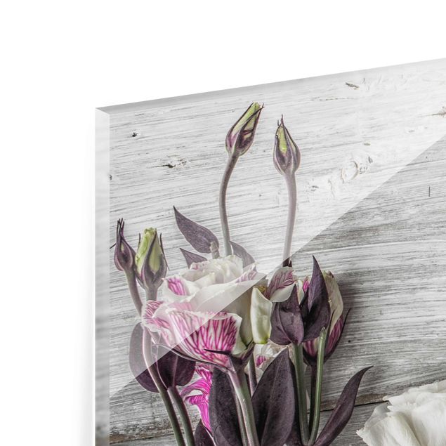 Grey canvas art Tulip Rose Shabby Wood Look