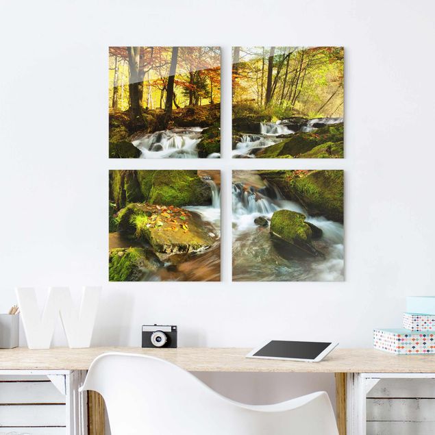 Glass prints waterfall Waterfall Autumnal Forest