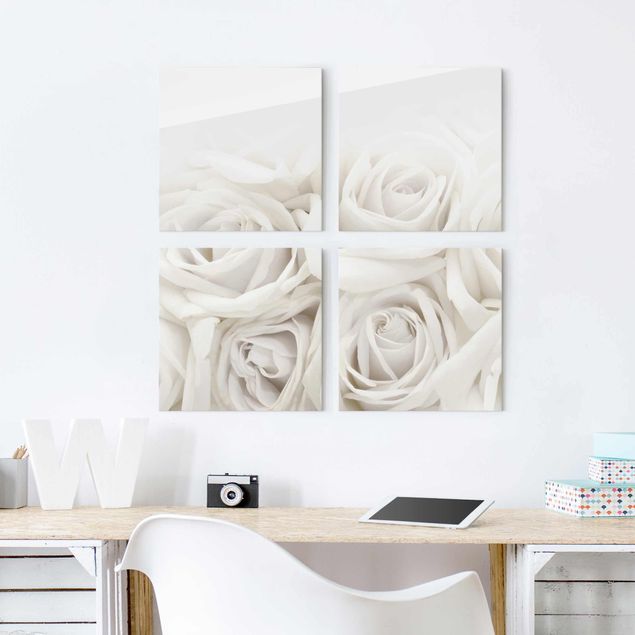 Glass prints rose White Roses