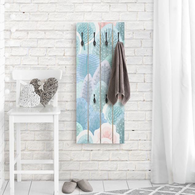 Wall mounted coat rack landscape Happy Forest In Pastel