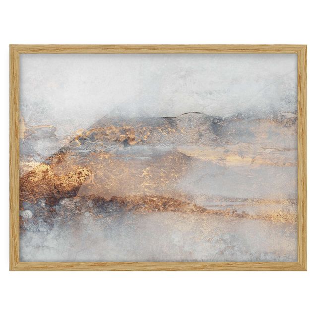 Modern art prints Gold Grey Fog