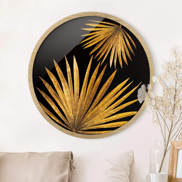 Floral canvas Gold - Palm Leaf On Black