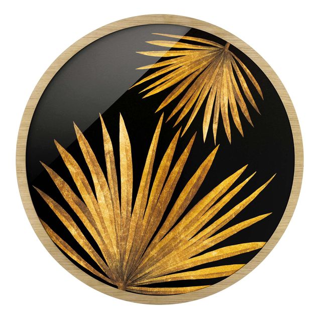 Black art prints Gold - Palm Leaf On Black