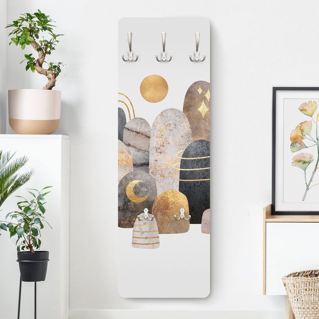 Wall mounted coat rack patterns Golden Mountain With Moon