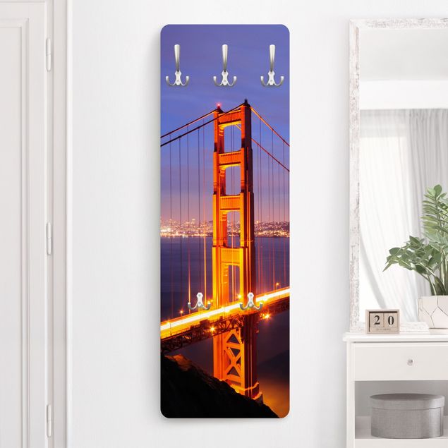 Wall mounted coat rack architecture and skylines Golden Gate Bridge At Night