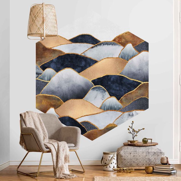 Modern wallpaper designs Golden Mountains Watercolour