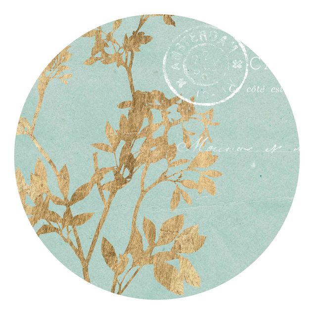 Contemporary wallpaper Golden Leaves On Turquoise I