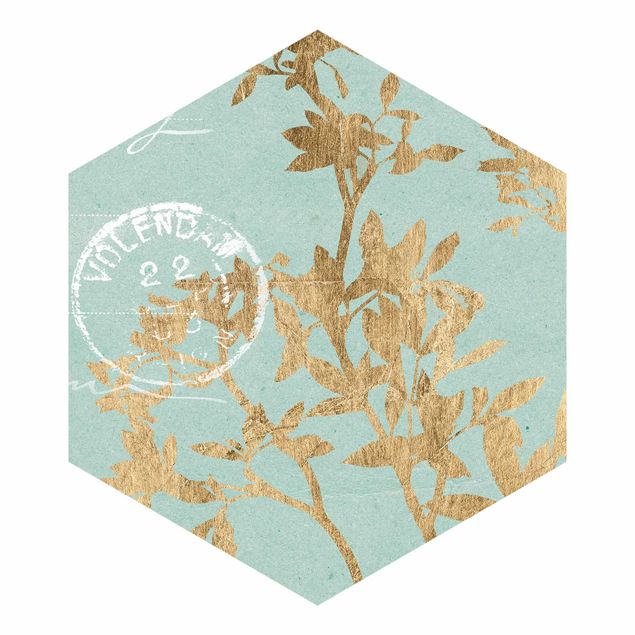 Self adhesive wallpapers Golden Leaves On Turquoise II