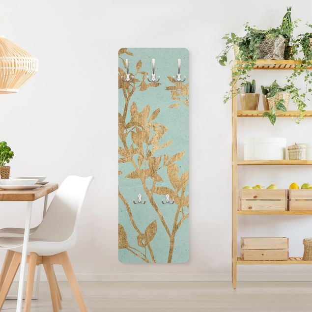 Coat rack quotes Golden Leaves On Turquoise II