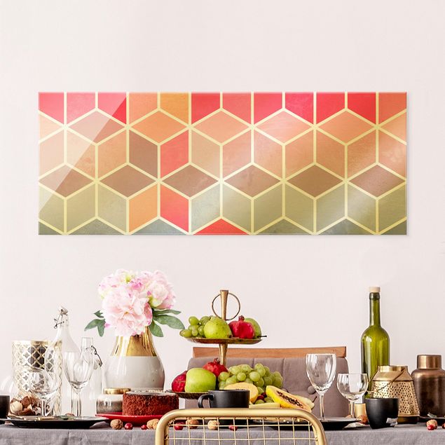 Abstract canvas wall art Golden Geometry - Colourful Pastel
