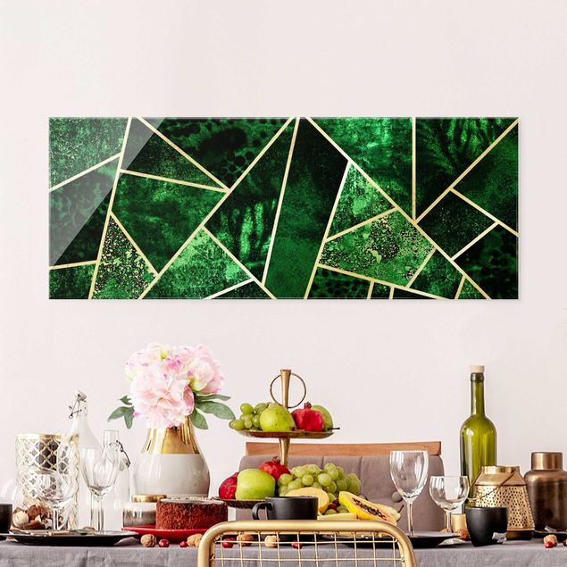 Art prints Golden Geometry - Dark Emerald