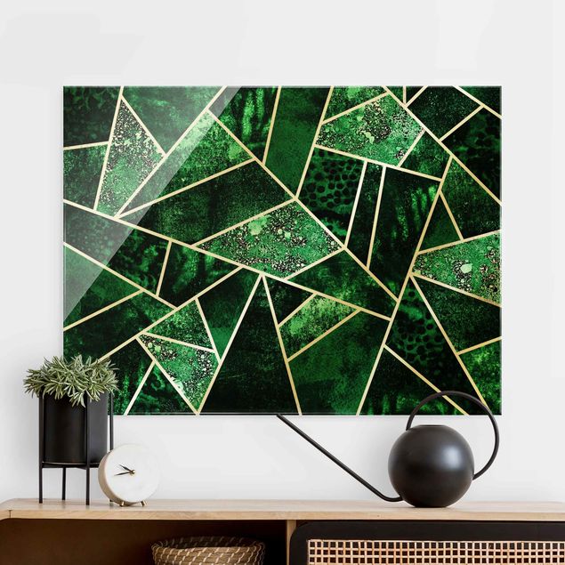 Kitchen Golden Geometry - Dark Emerald