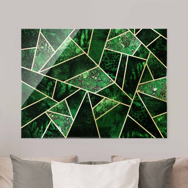 Canvas art Golden Geometry - Dark Emerald