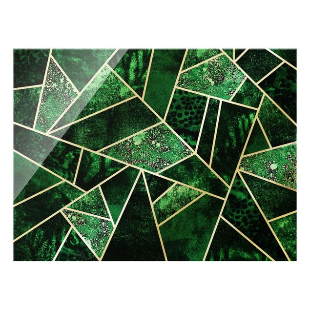 Green canvas wall art Golden Geometry - Dark Emerald