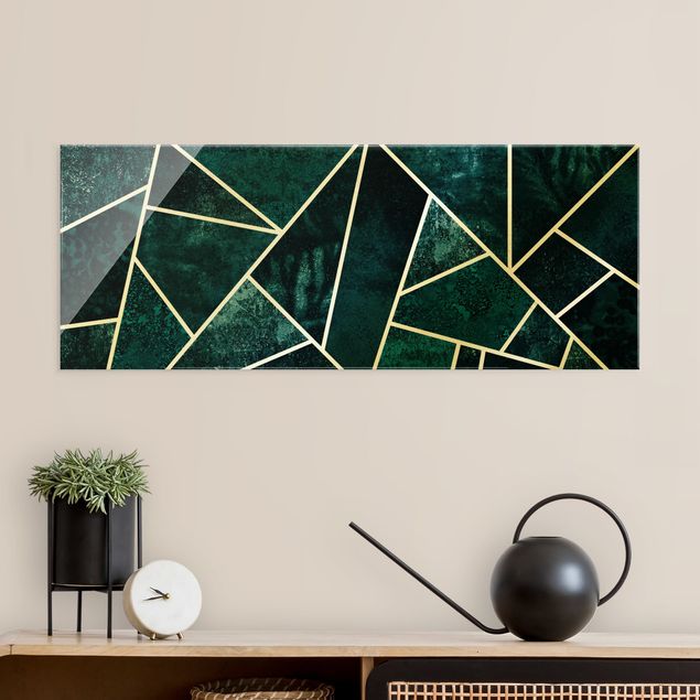 Abstract canvas wall art Golden Geometry - Dark Turquoise