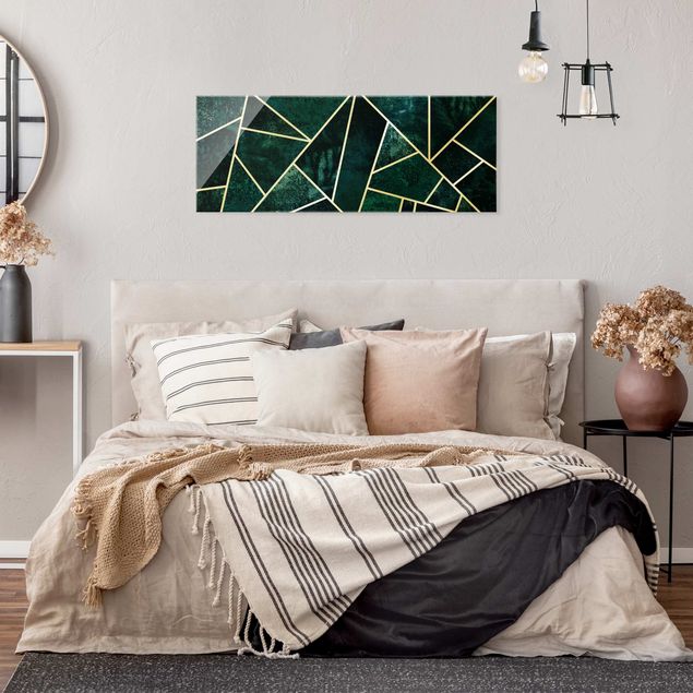 Turquoise canvas wall art Golden Geometry - Dark Turquoise