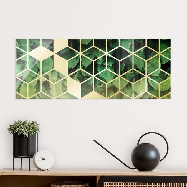 Art prints Golden Geometry - Green Leaves