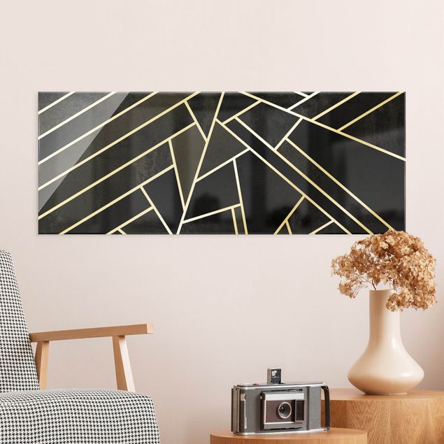 Art posters Golden Geometry - Black Triangles