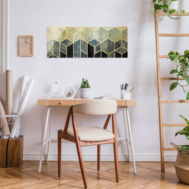 Prints abstract Golden Geometry - Hexagons Blue White