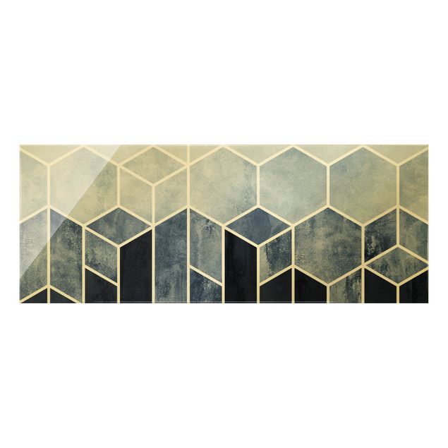 Navy wall art Golden Geometry - Hexagons Blue White