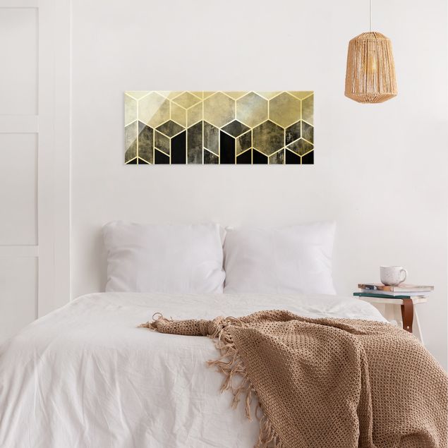 Prints abstract Golden Geometry - Hexagons Black White
